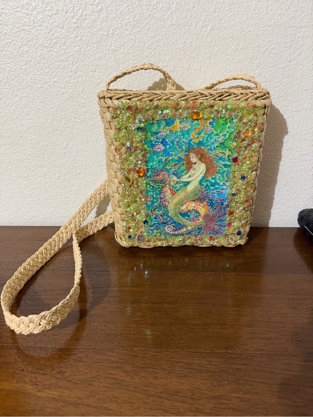 Capelli of New York Beaded Mermaid Crossbody Bag - Green, Tan